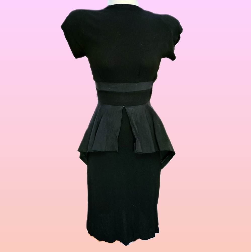 Vintage 1940s black Peplum bombshell dress with ribbons